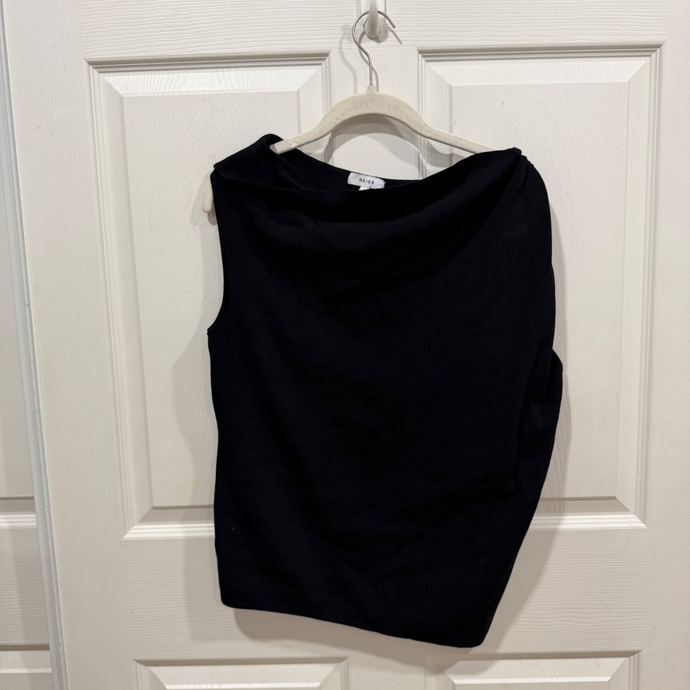 Reiss Black Cowl Neck‎ Asymmetric Sleeveless Ribbed Knit Top Mens Size L